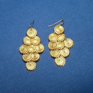 Gold Tone Boho Cascading Disc Waterfall Dangle Earrings